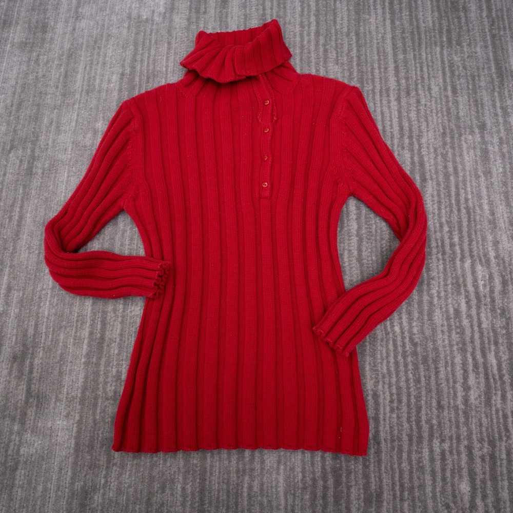 Banana Republic Turtleneck Sweater Women S Red Excellent Ribbed Cotton Button